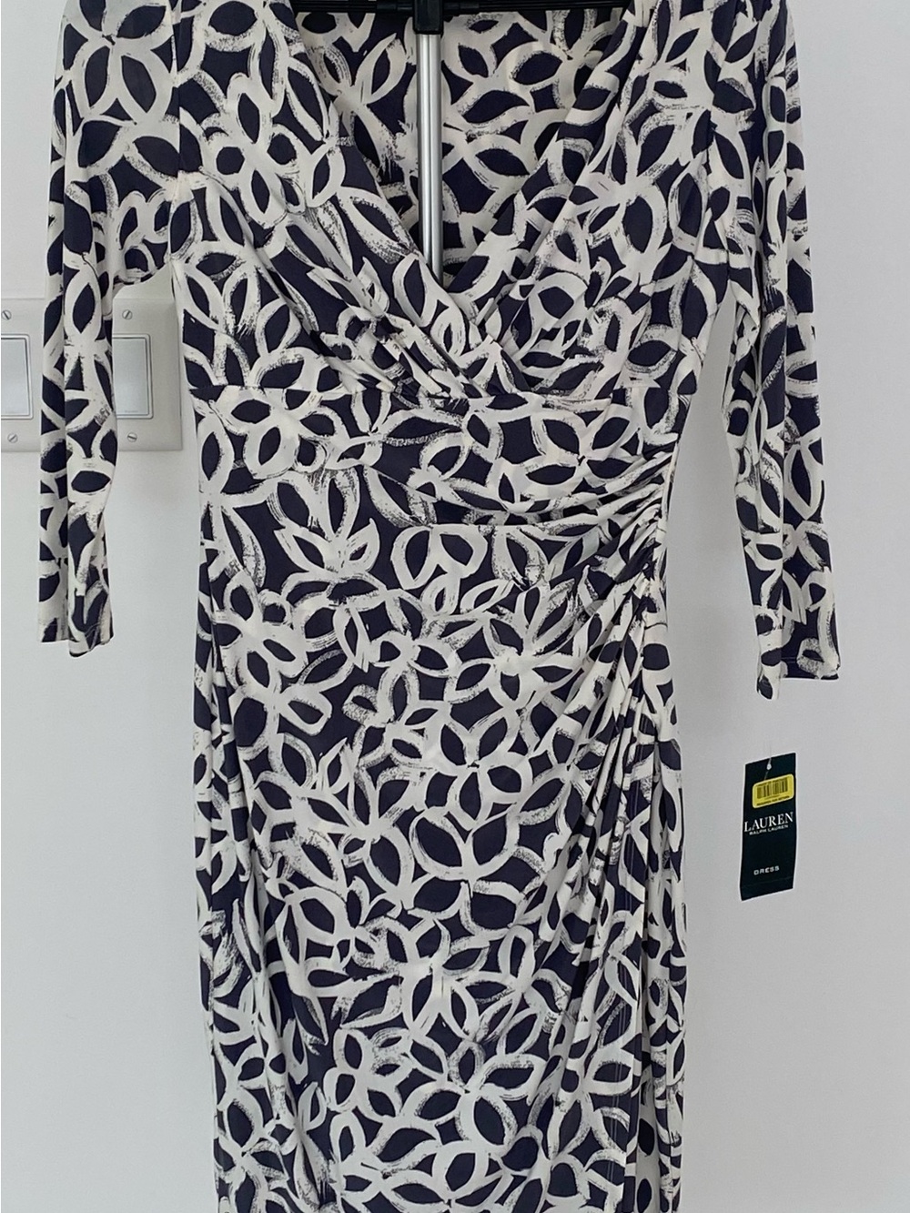 Lauren Ralph Lauren Grey & White Wrap-Style Dress